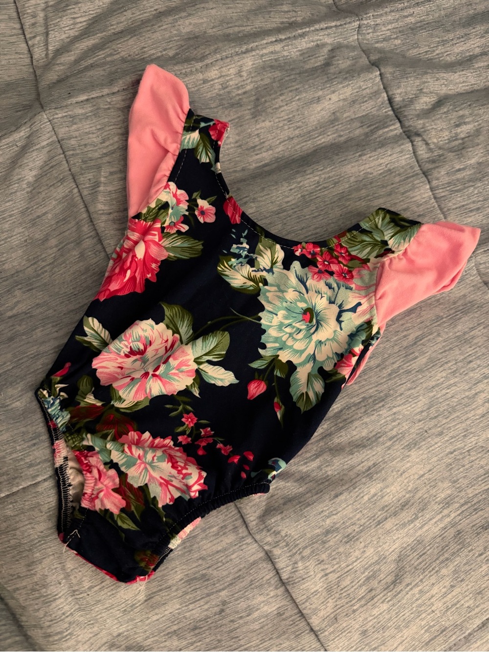 Baby Girls' Floral One-Piece with Pink Flutter Sleeves